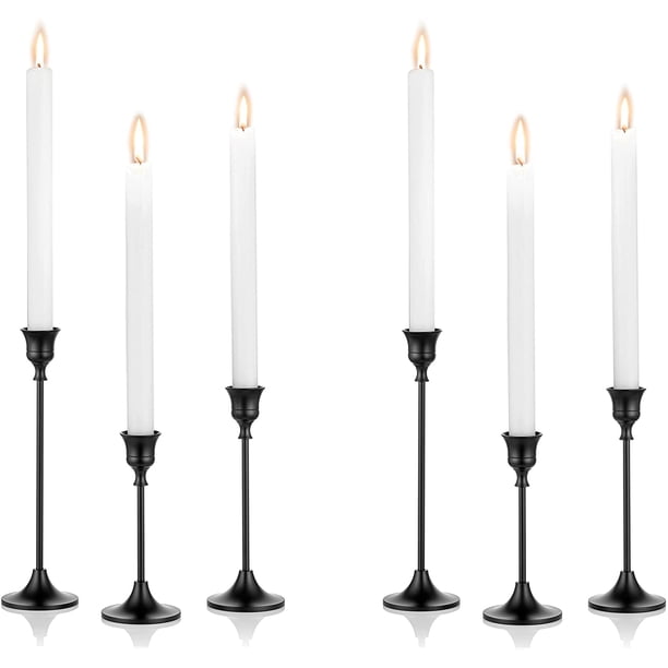 Candelero negro para velas, portavelas, portavelas cónico, gótico, cónico, para Halloween, Navidad, fiesta, repisa, cena, decoración del hogar, 2 juegos (6 piezas)