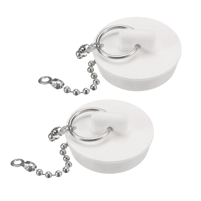 Uxcell 2Pcs Tapón de Drenaje de Goma con Cadena y Anillo Colgante, Tapón de Drenaje para Bañera Se Adapta a 1 3/8 pulgadas, Tapón de Drenaje de Goma para Bañera, Cocina y Baño, Blanco