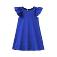 thumbnail image 4 of ASEIDFNSA Girls Ruffle Sleeve Dress with Layered Shoulders Solid Color and Swing Hem (Blue,6-7 Years), 4 of 5