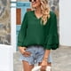 thumbnail image 3 of Estrela Blusa de Mujer Cuello en V Camisa Informal Manga con Volantes Top de Color Puro para Oficina de Viajes de Verano Verde Oscuro XL, 3 of 6