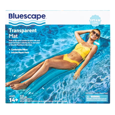 Bluescape Blue Transparent Air Mat, Inflatable Pool Float, Age 14 & up, Unisex