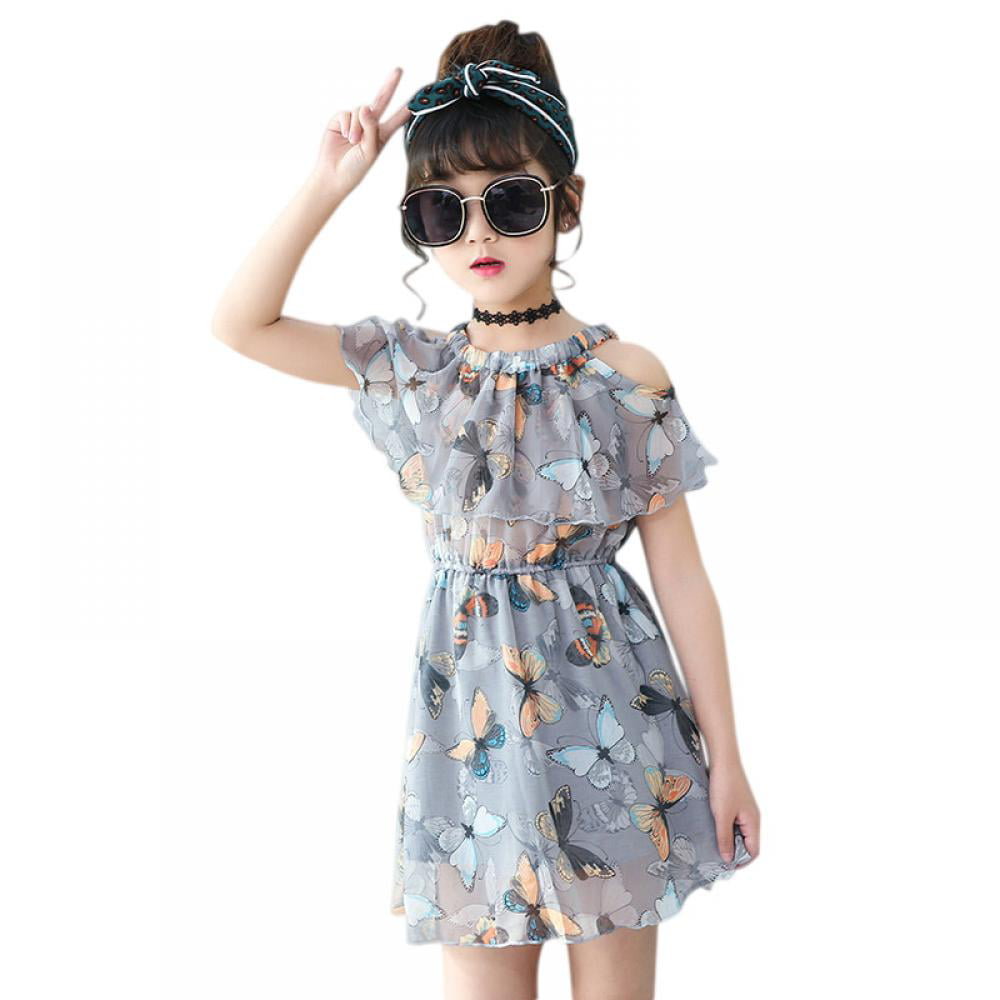 Baby Girls Toddler  Kids Butterfly Print Dress Clothes Sundress Casual Dresses 