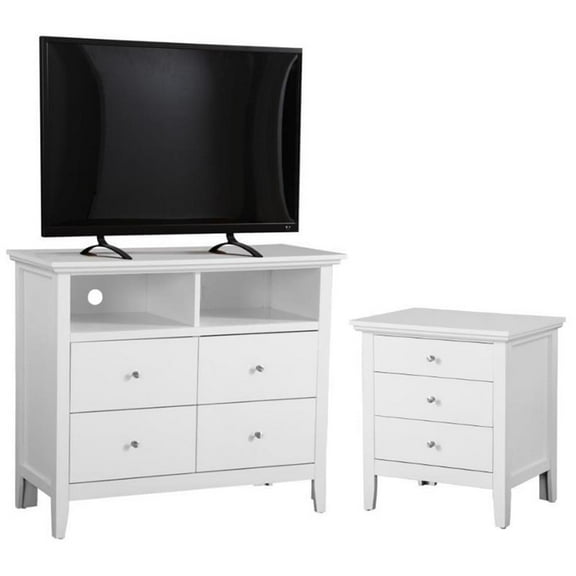 Home Square 2-Piece Set with 4-Drawer TV Stand & 3-Drawer Nightstand in White