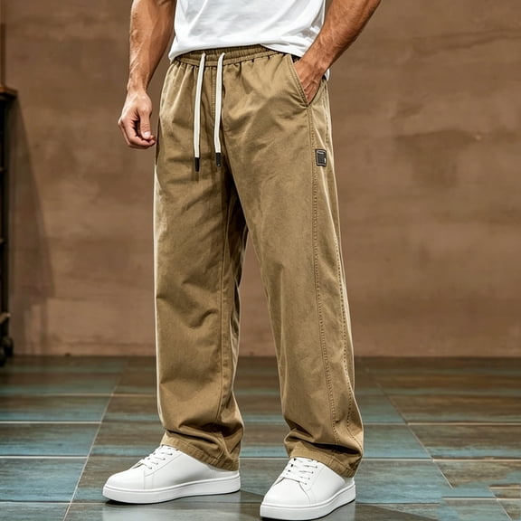 Ceisia Men's Casual Cotton Drawstring Pants with Loose Fit Khaki XXXXL Big & Tall Gifts for Father