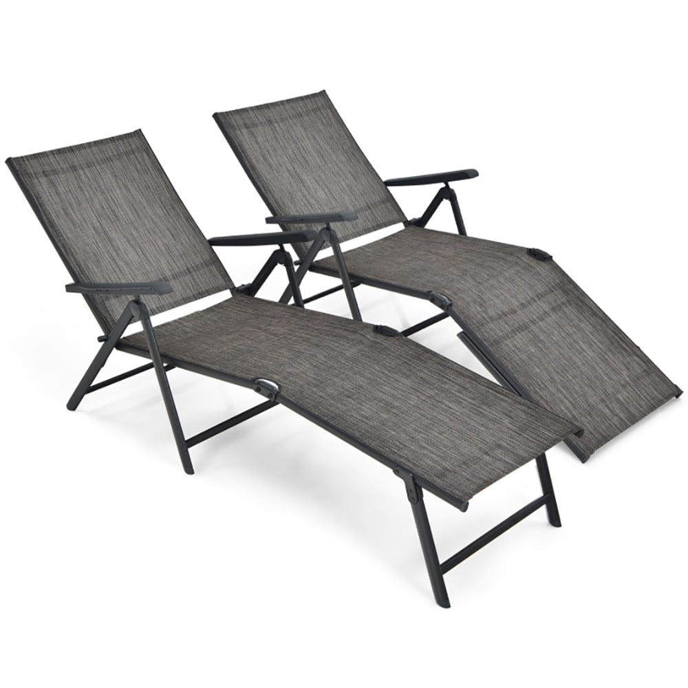 Aimee Lii 2 Pieces Foldable Chaise Lounge Chair with 2-Position Footrest, Patio Loungers, Gray