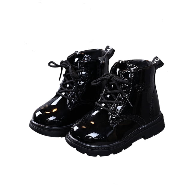 UKAP - Botas de combate para niños y niñas, botines impermeables, botas de piel sintética con cordones y cremallera