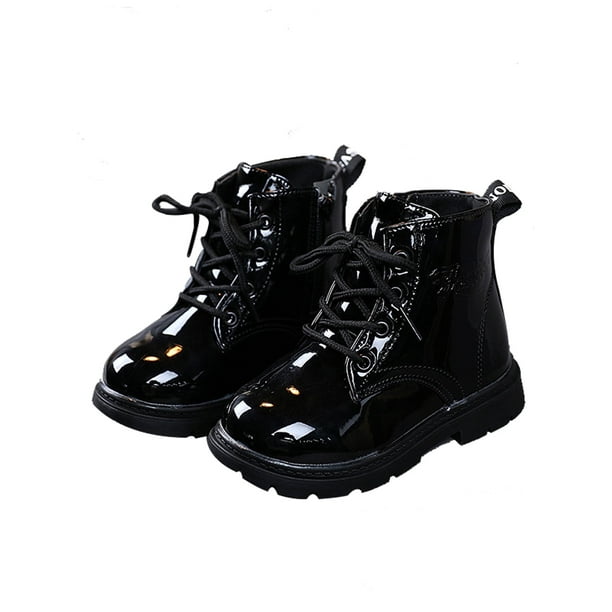 Ferndule Botas de combate para niñas pequeñas Botines de cuero de PU con cordones y cremallera Cómodos botines de moda
