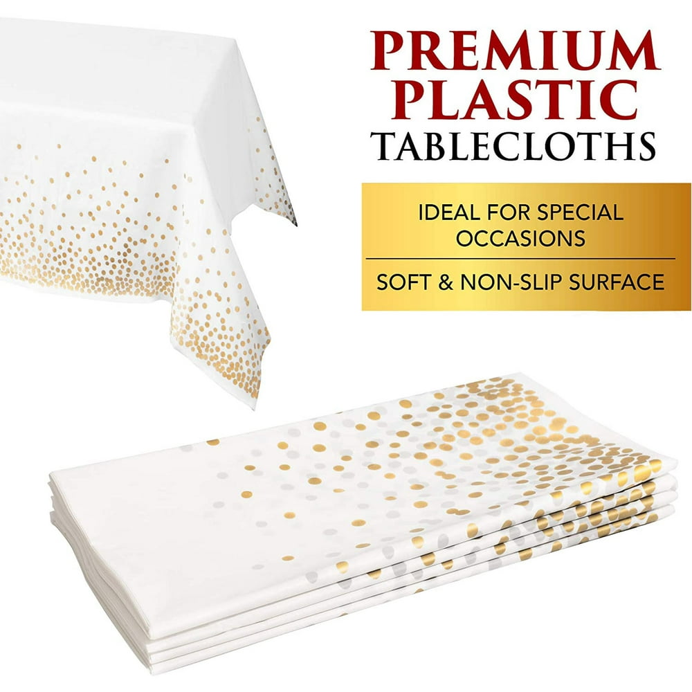 Plastic Tablecloth Gold White Glitter Disposable Table Cloth (54” x 108”) Rectangle Tables