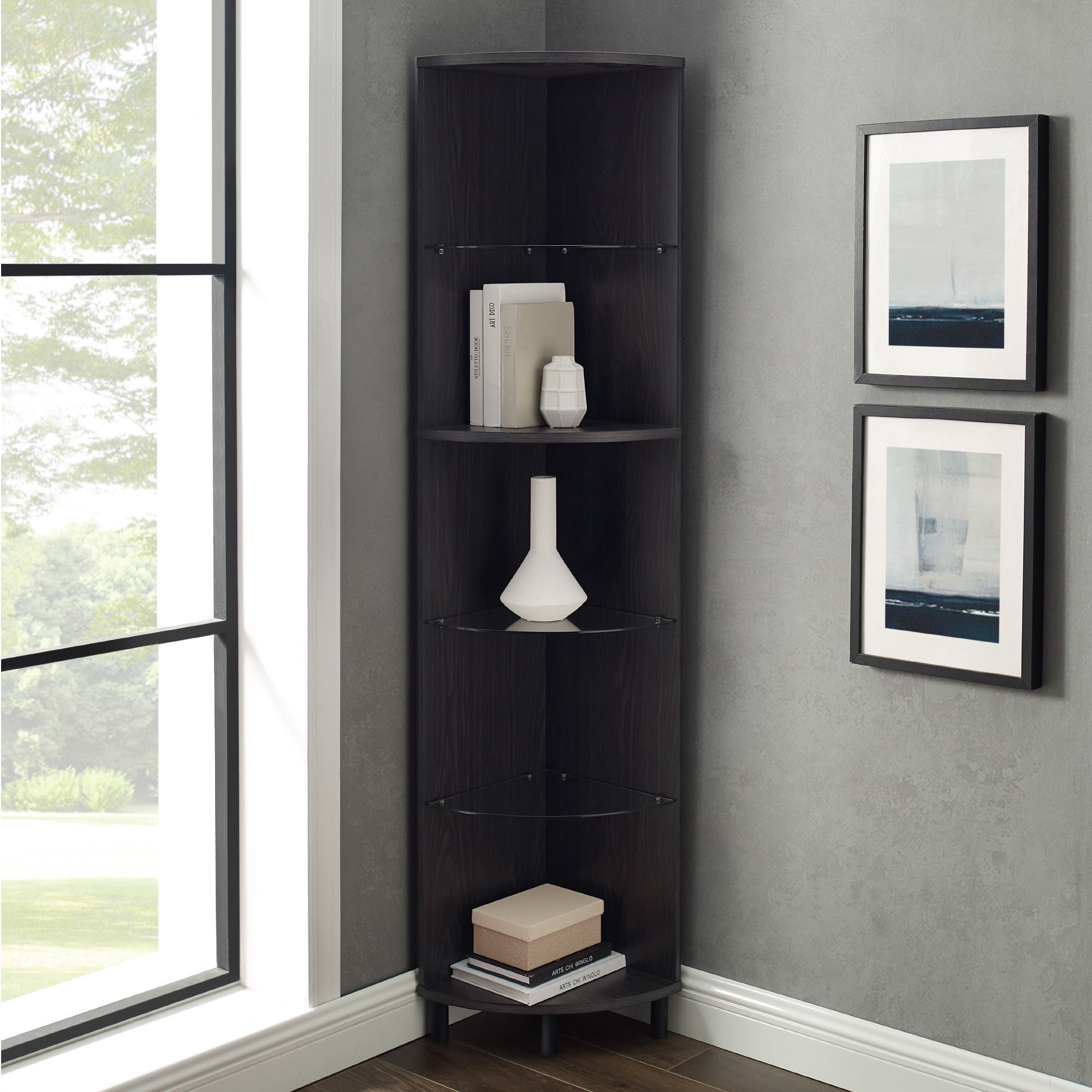Manor Park Tatum Modern Corner Bookcase, Graphite