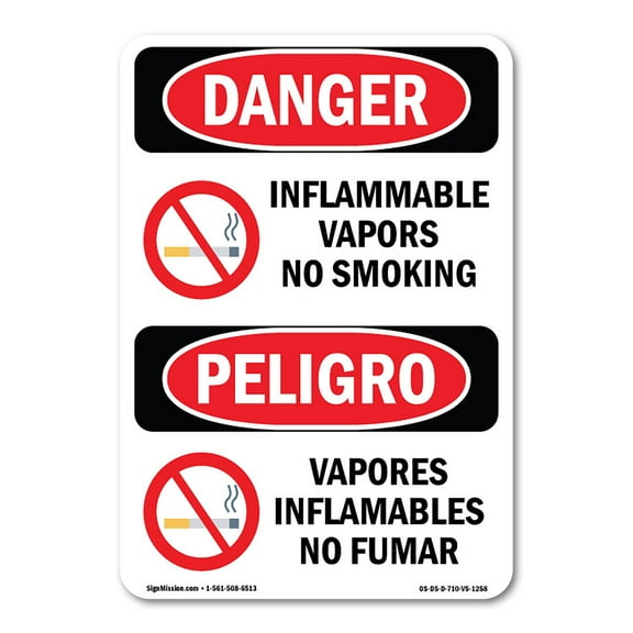 OSHA Danger Sign - Flammable Vapors No Smoking Bilingual | Plastic Sign | Protect Your Business, Construction Site, Shop Area |  Made in The USA