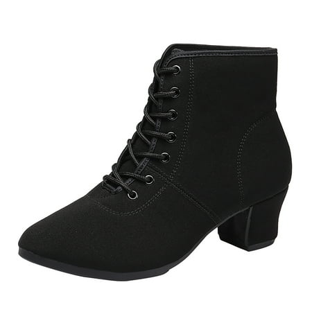 QYZEU Women Shoes Sneakers Shoes Womens Casual Leisure Women s Soft Sole Non Slip Square Heels Lace Up Round Toe Keep Warm Winter Walking Dancing Shoes Black 40