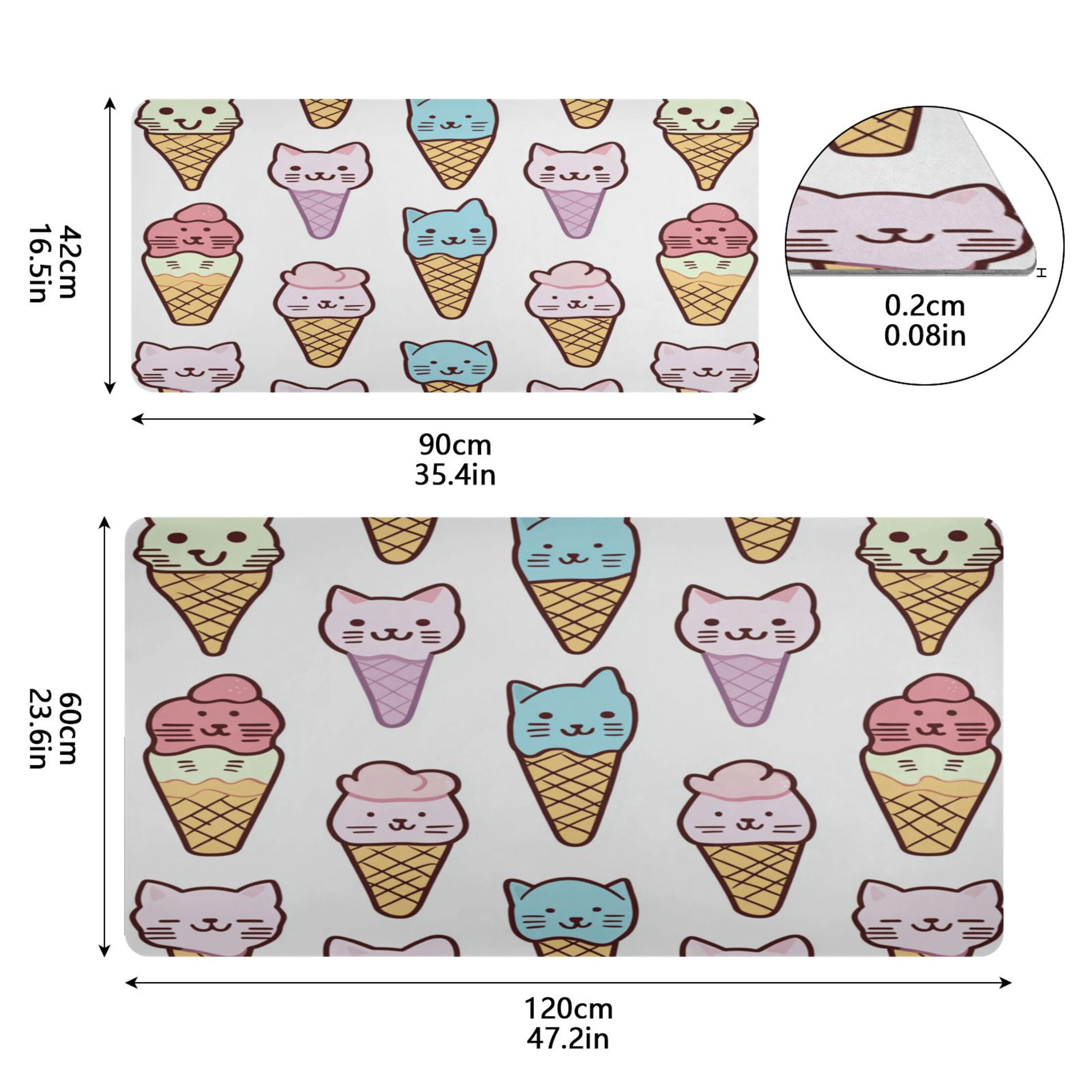 Leather Keyboard and Mouse Desk Mat Office Desk Accessories Protective Office Desk Decor Desk Pad Mat for Gaming, Work from Home, Office Cat Face Ice Cream 16.5" x 35.4"
