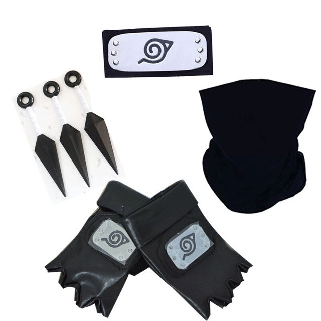 Conjunto de Anime de Naruto, accesorios de Cosplay de Kakashi, guantes de Uchiha, máscara Kunai, bolsa de Naruto Ninja, mitones, figura de acción de Anime, juguete de regalo para niños Fivean Figuras de anime