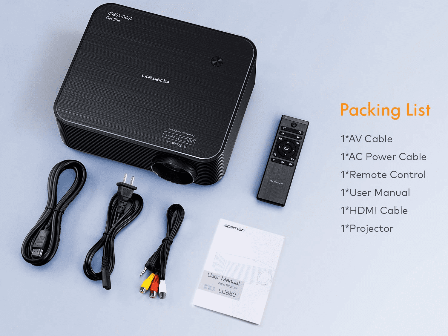 Apeman Mini Projector 1080P Supported, 4500 Lumens, VGA PC Gaming