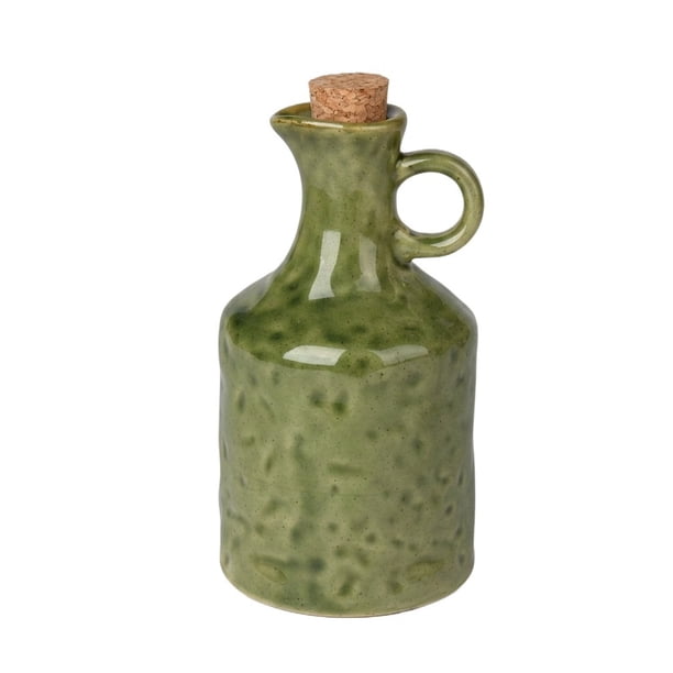 Botella de aceite de cerámica verde oscuro: elegante dispensador de aceite de cocina for aceite de oliva, vinagre y aceites de cocina
