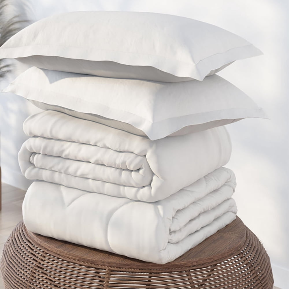 PureCare Dual Sided Reversible Cooling Queen Size Duvet Cover with Cool Frio/Tencel ™ Lyocell Fabric and Bamboo Rayon Touch - 94" x 96" - White/White