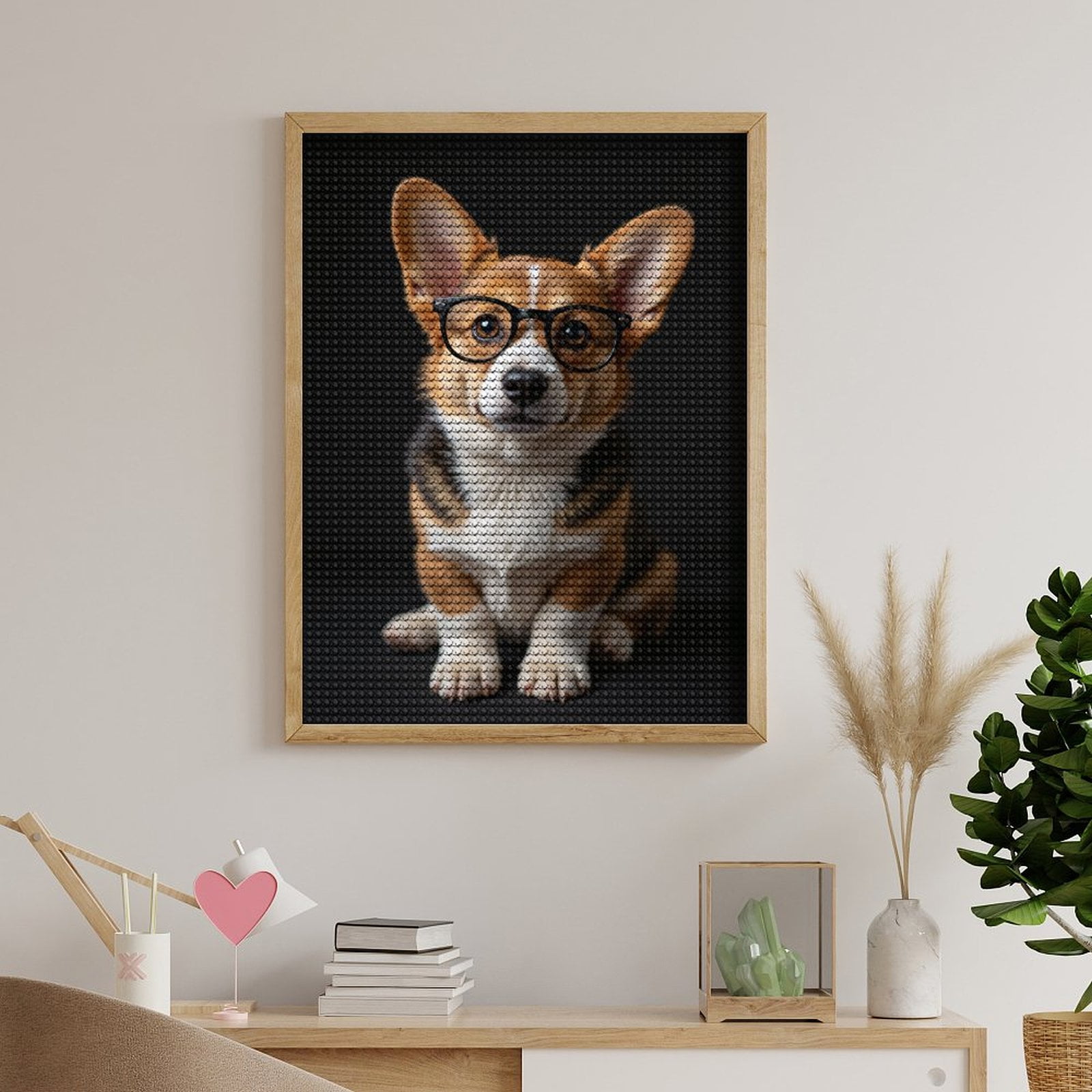 Diamond Art Kits for Adults, Dog Glasses Cute Corgi Portrait 5D Diamond Painting Kits for Adults Beginners, DIY Full Drill Diamond Painting, Gem Art and Crafts 12x16