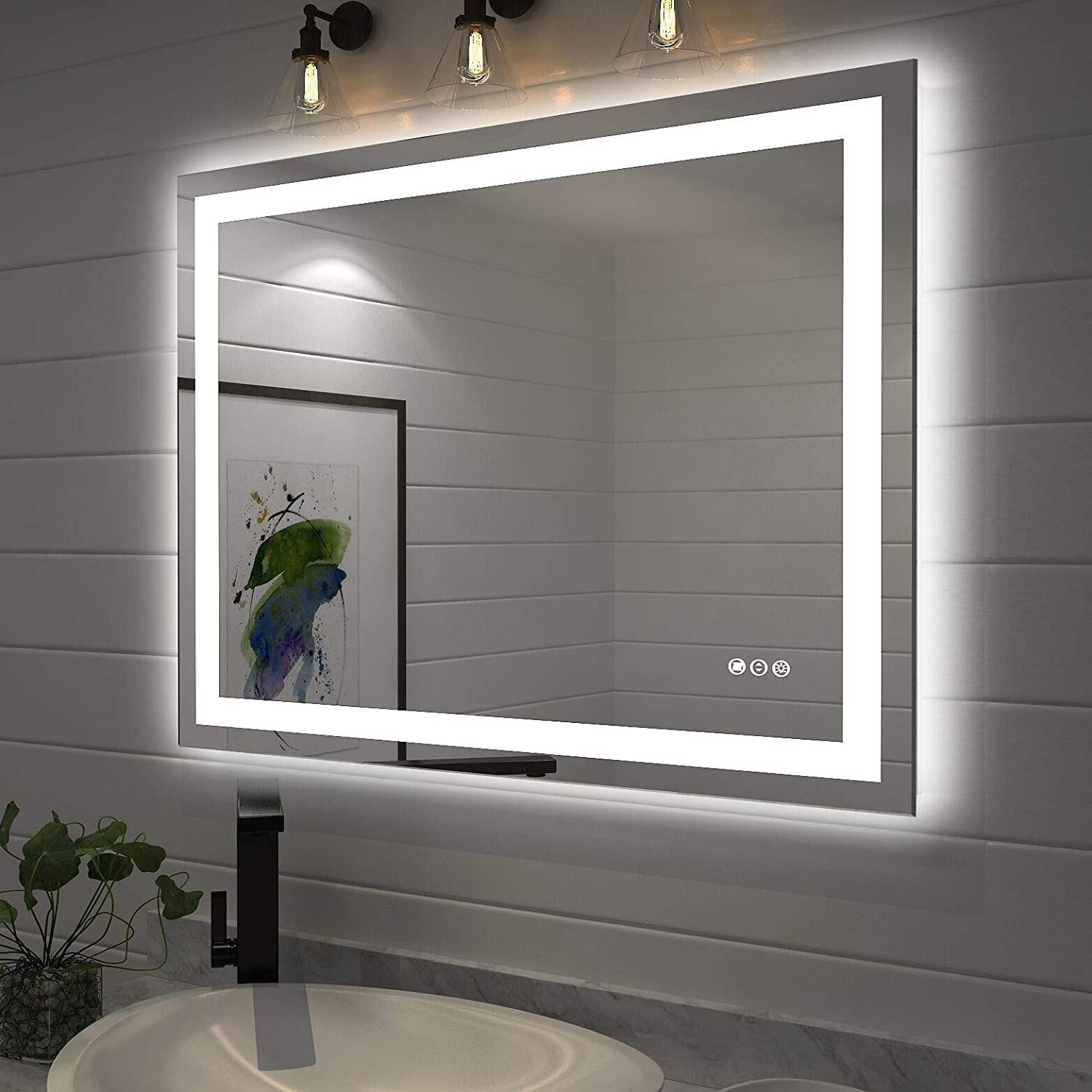 JSTCL Bathroom 40"x 32" with Front and BacklitStepless Dimmable Mirrors with Anti-FogShatter-ProofMemory3 ColorsDouble LED Vanity Mirror (Horizontal/Vertical) Walmart.com
