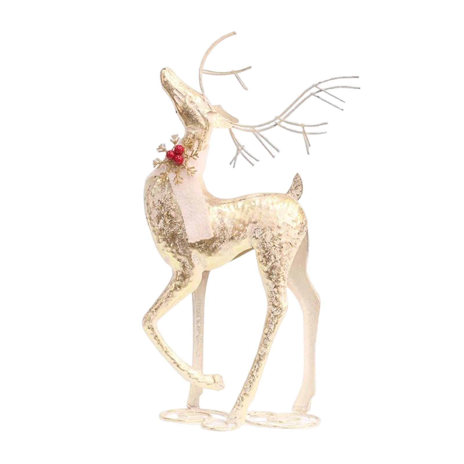Christmas Elk Statue, Reindeer Figurines, Ornament Gift ,Vintage Metal  Animal Figurine Deer Sculpture for Xmas Desk Window show Festival , Style A  