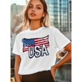 thumbnail image 6 of Women's T-Shirt Independence Day Patriotic USA Flag Short Sleeve Casual Tee Classic Crew Neck T Shirt for Women White, XL, 6 of 7