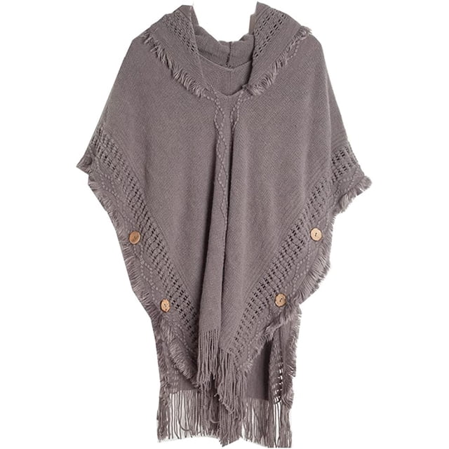 LinYooLi Poncho Cape Châle pour Femmes Surdimensionné Couleur Unie Pashmina à Capuche avec Franges Temps Froid