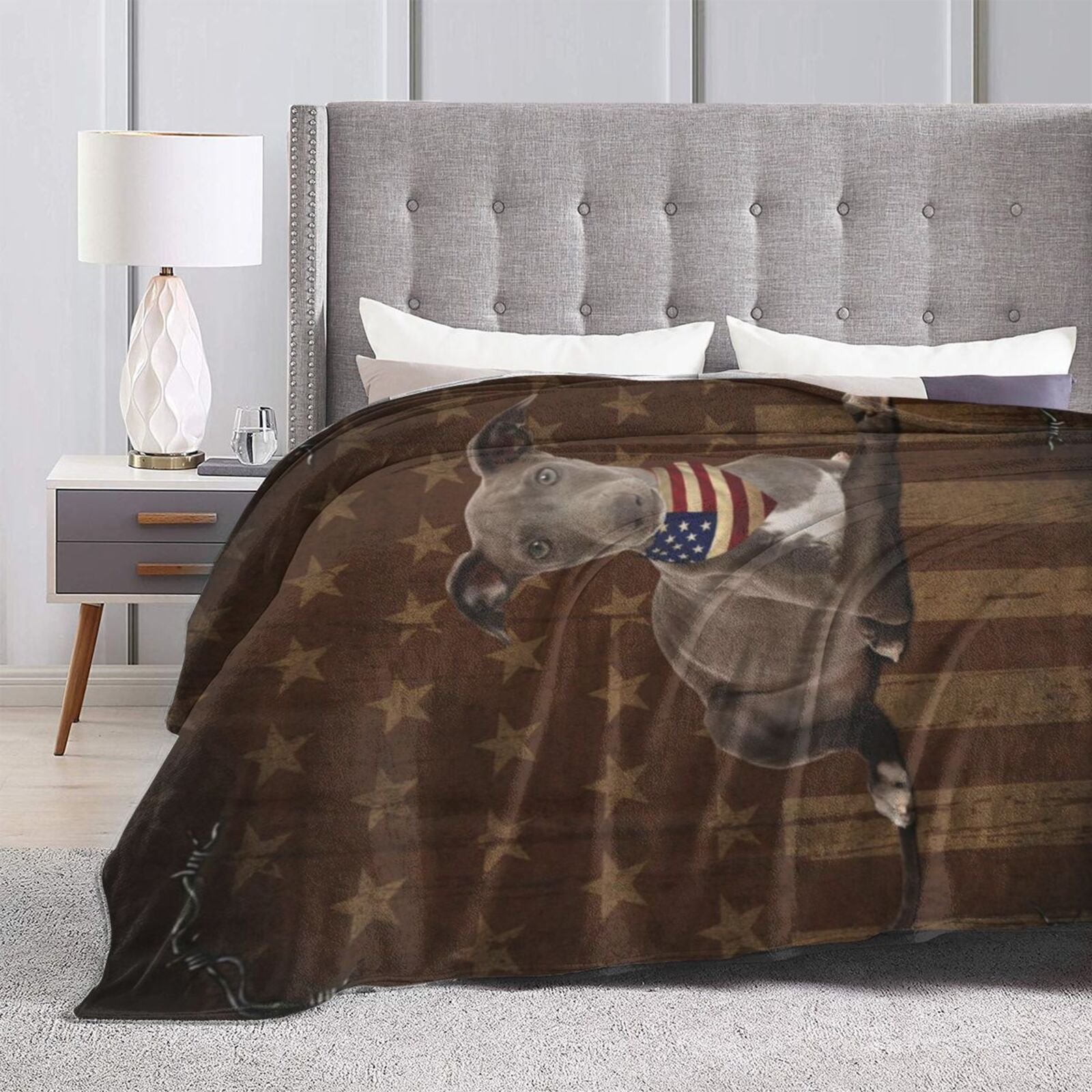 Wijzvio Italian Greyhound Dog With Vintage American Flag Throw Blanket Soft Fuzzy Fleece Blanket For Couch Bed Living Room Decoration 50"X40"