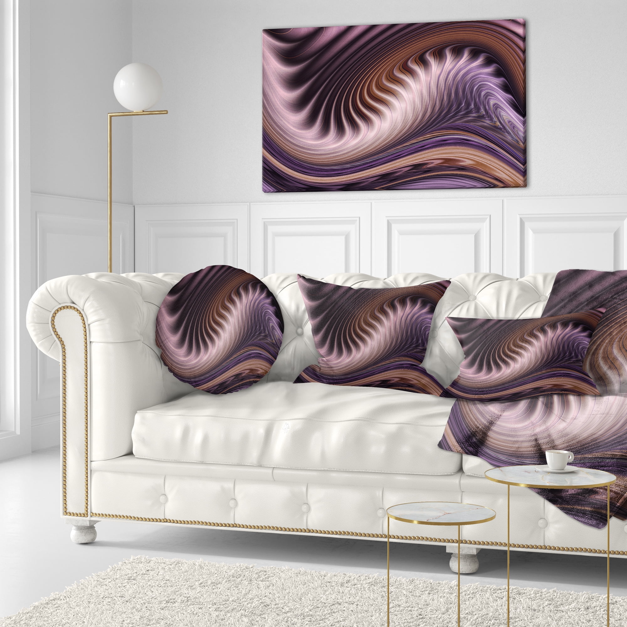 Designart Purple Waves Fractal Wall Art - Abstract Throw Pillow - 12x20