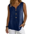 thumbnail image 2 of Sillenn Sleeveless Gauze Cotton Linen Tank Tops Notched V Neck Button T Shirts Summer Peasant Boho Beach Casual Boho Cami Shirts Loose Flowy Tunic Shirts Lightweight Gauze Breathable Outfits Navy S, 2 of 8