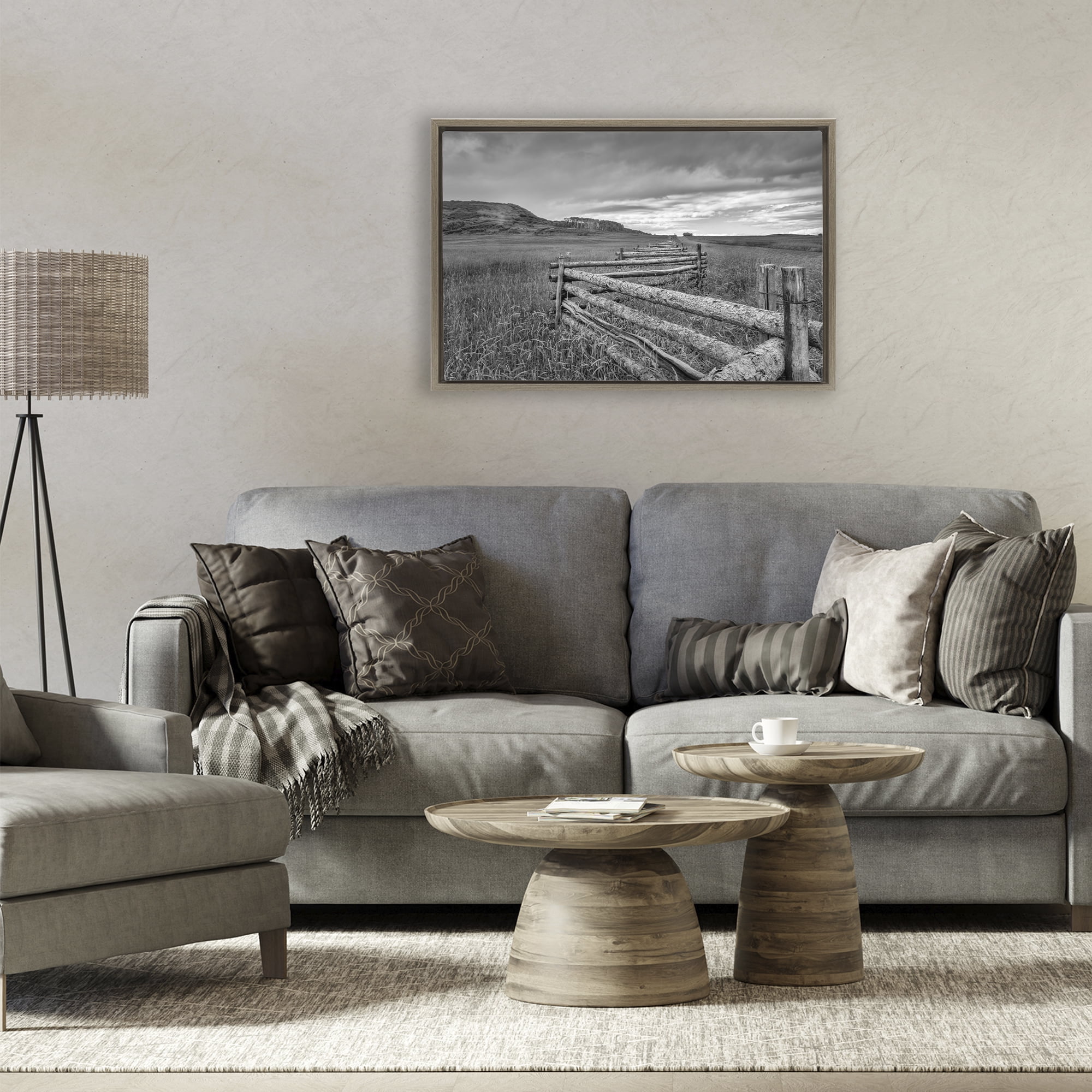 Stupell Industries Weathered Fence to Distant Horizon Brown Framed Floater Canvas Wall Art, design by Jon Evan