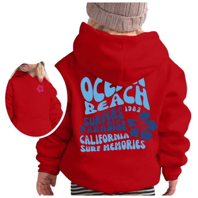 PMVFHDE Liquidation Chandails en Molleton à Col Rond pour Enfants, Chandail à Capuchon à Manches Longues pour Filles, Sweat à Capuche Graphique, Pulls Mignons pour Enfants, Vêtements pour Filles, Rouge, 3-4 Ans