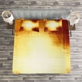 thumbnail image 3 of Ambesonne Abstract Quilted Bedspread Set 3 Pcs, Modern Grid Design, Queen Size, Dark Orange and Yellow, 3 of 3