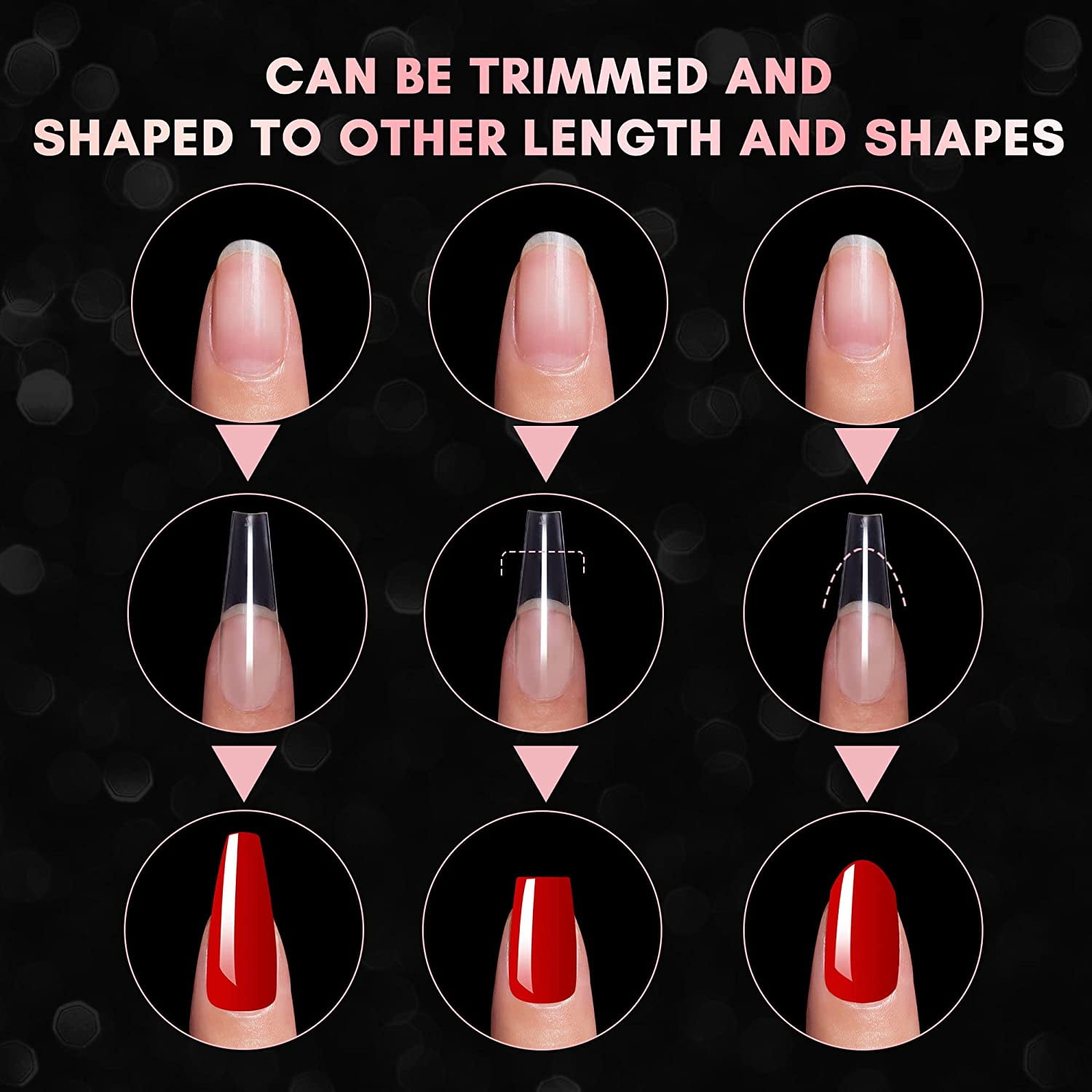 500PCS Pre Shaped False Nails Tips, 10 Sizes Lady French Style Acrylic Artificial Tip Manicure for Nail Tips Art Salons and Home DIY