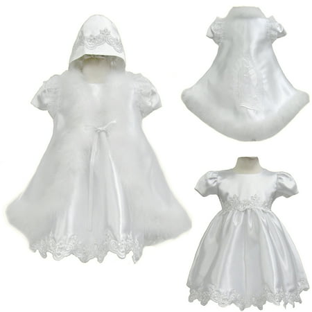 

Infant Girl Toddler Church Baptism Christening Formal 3pc Dress Hat 0-30 M White