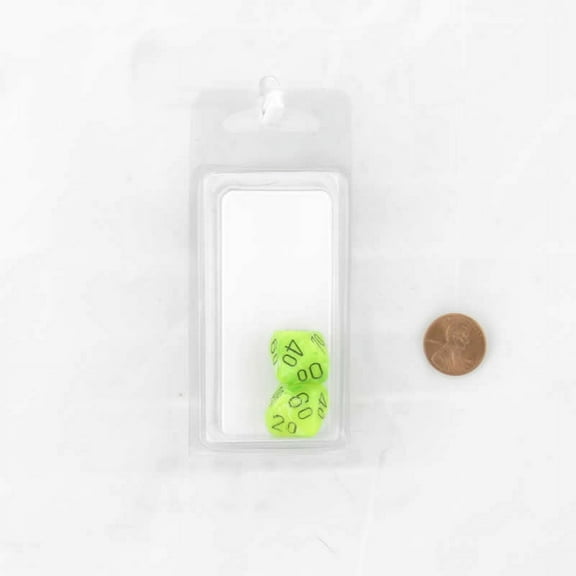 Bright Green Vortex Dice with Black Numbers 10s D10 Aprox 16mm (5/8in) Pack of 2 Wondertrail