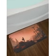 thumbnail image 2 of Fantasy Bath Mat, Cartoon Woman Hiker Looks at the Abandoned Destroyed City Urban Lonely Person Image, Non-Slip Plush Mat Bathroom Kitchen Laundry Room Decor, 29.5 X 17.5 Inches, Pink Red, Ambesonne, 2 of 2