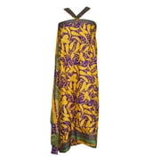 Mogul Magic Wrap Skirt Yellow Paisley Print Premium Silk Sari Two Layer Reversible Sarong Dress