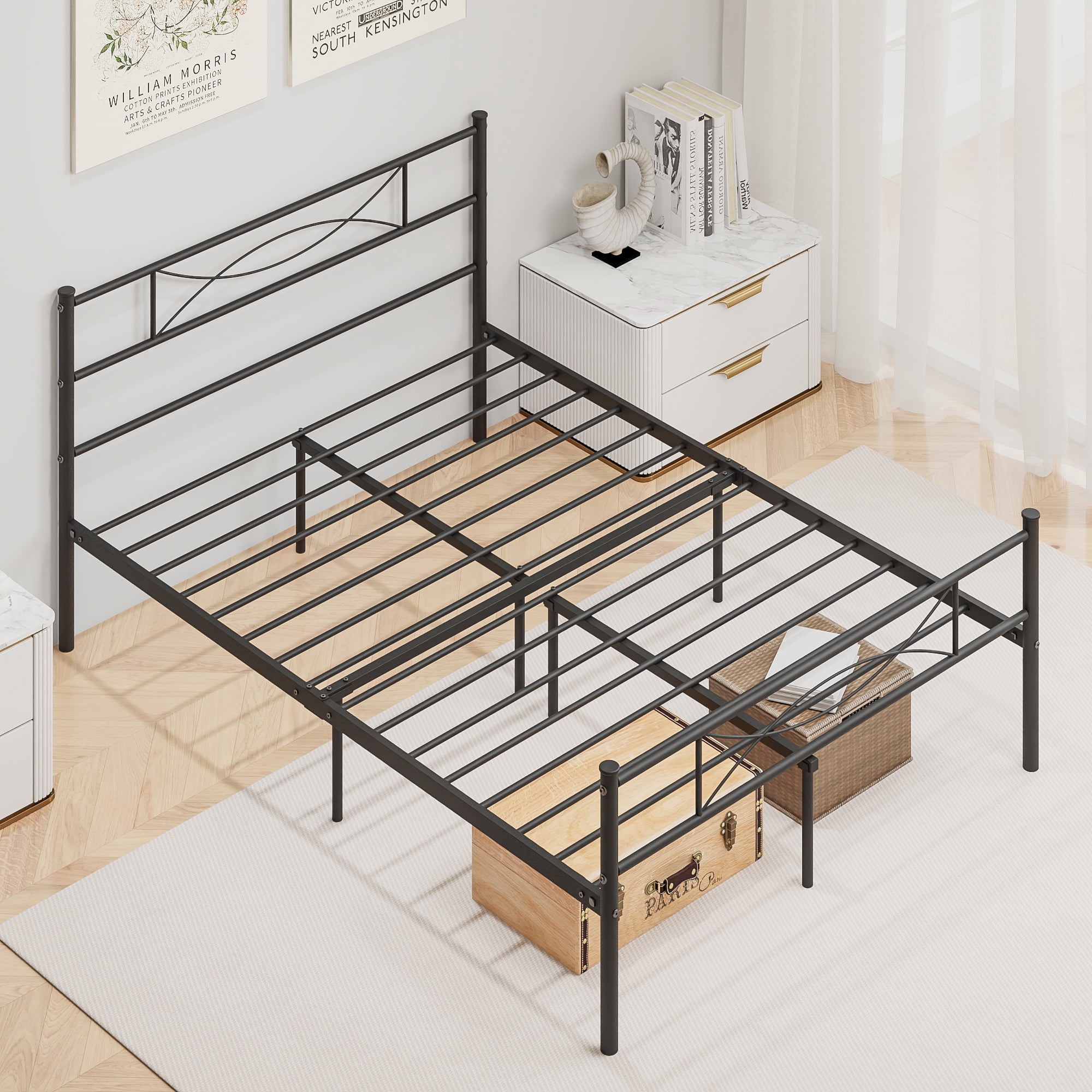 Yoneston Full Size Metal Bed Frame with Headboard and Footboard Heavy Duty Bed for Bedroom, Black