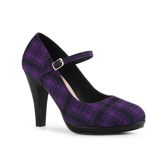 BLISSFUL STEP Women's Pump Plaid Platform Stiletto Heels Pumps Purple 6
