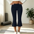 thumbnail image 6 of Womens Yoga Pants Capri High Waist Flare Leg Cropped Workout Pants Bootcut Soft Stretch for Pilates Summer Casual Wear,Navy,XL, 6 of 8