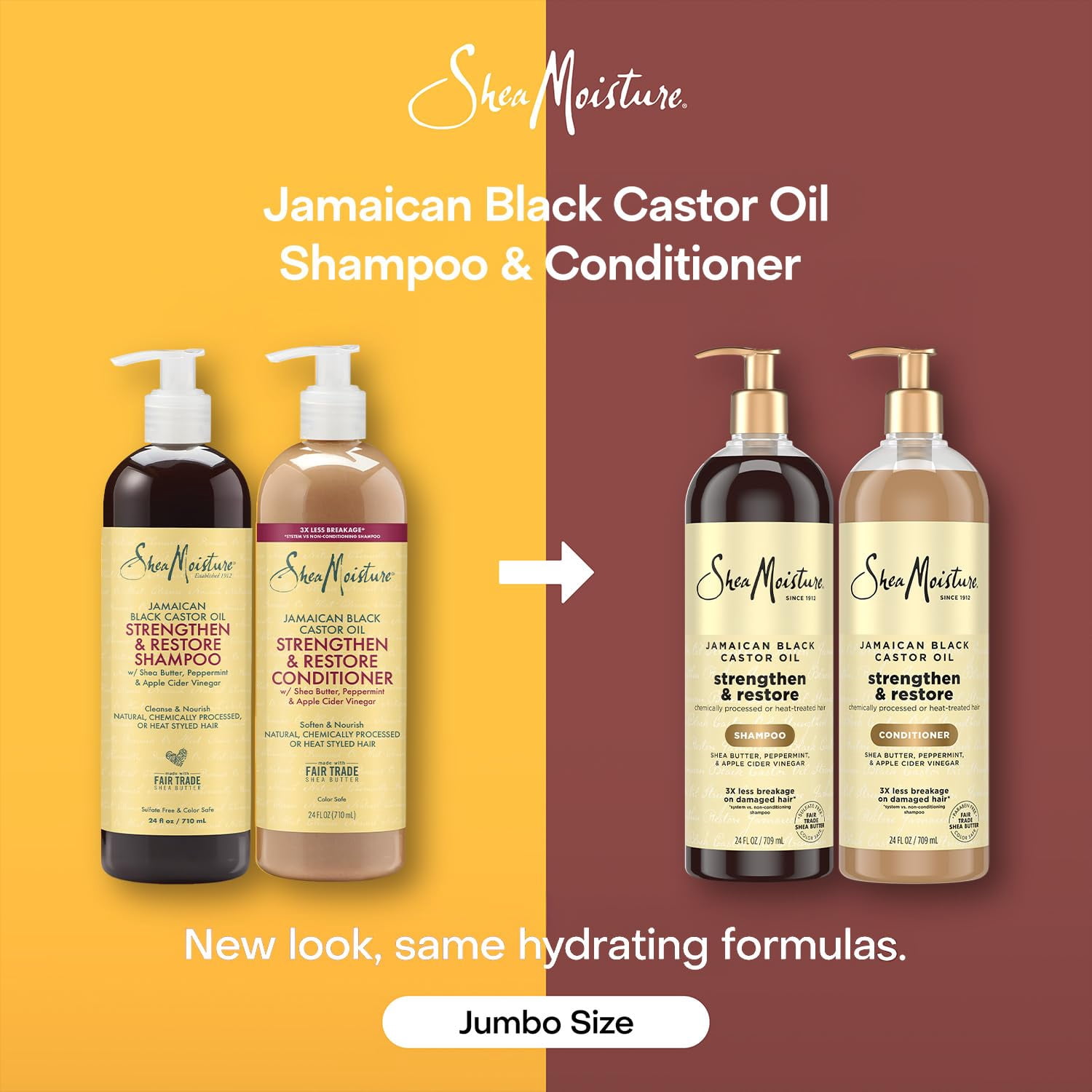 SheaMoisture Jamaican Black Castor Oil Strengthen & Restore Shampoo and Conditioner Set, 24 Oz Ea