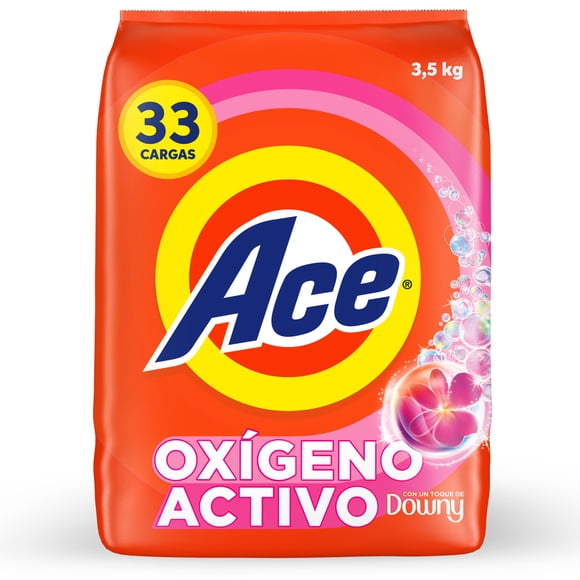 Detergente en Polvo Ace con Toque de Downy, Limpieza Rápida, con Oxígeno Activo, y Fácil Disolución, 33 Cargas (3.5 kg)