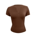 thumbnail image 3 of DuoJiaJ Womens Short Sleeve Top, V Neck Slim Fit Yoga Athletic Tee Brown S, 3 of 5