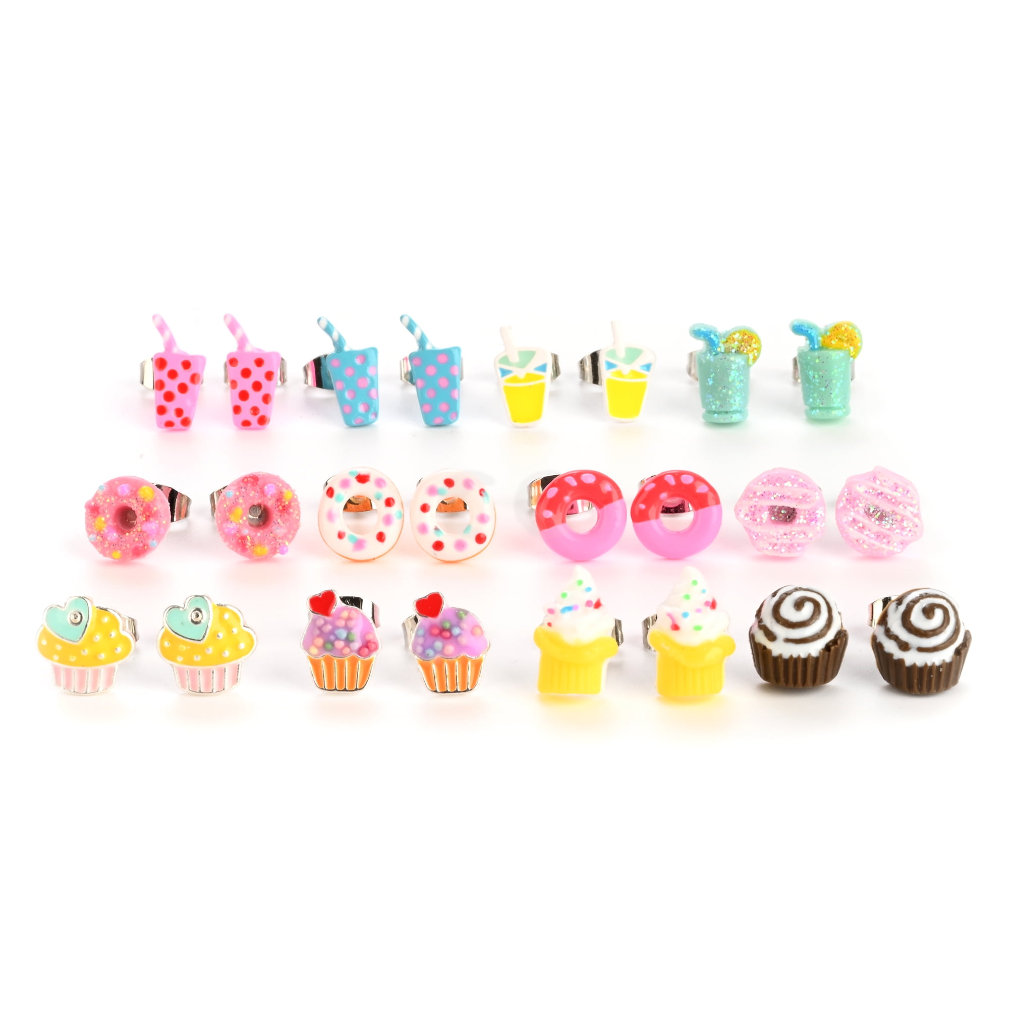 Claire’s Tweens' Sweet Treats Stud Earrings Set, Post Back, 12 Pack
