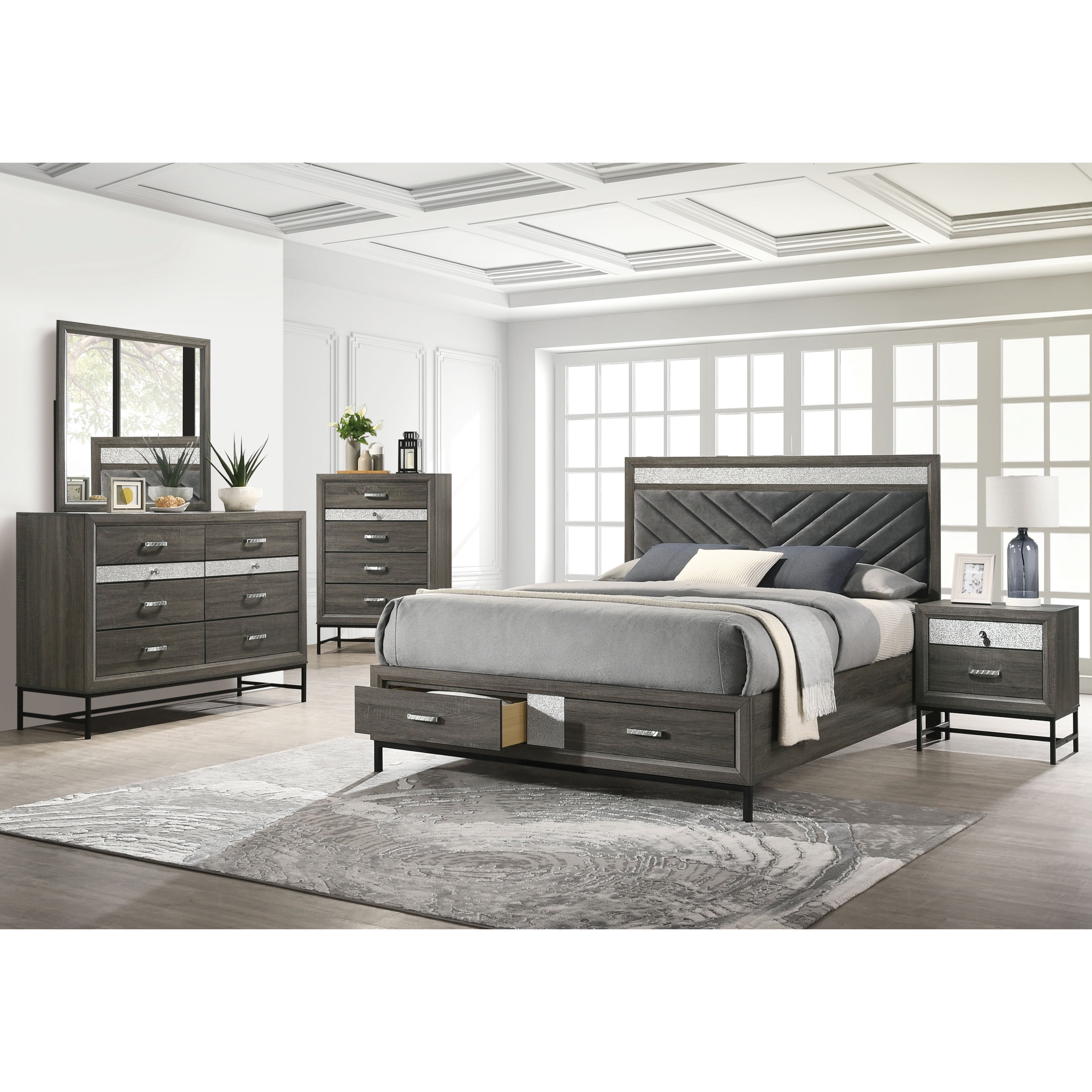 Furniture of America Joolen Wood Gray 2-Piece Dresser and Mirror Set