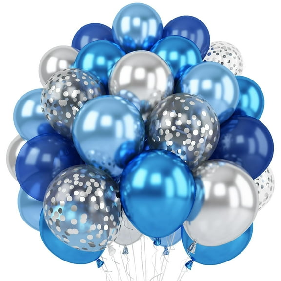 50 Pcs Blue and Silver Balloons, Navy Royal Blue Silver Balloons with Metallic Confetti Latex Balloons for Birthday Baby Showers Fathers Day 2026 Graduation Decorations
