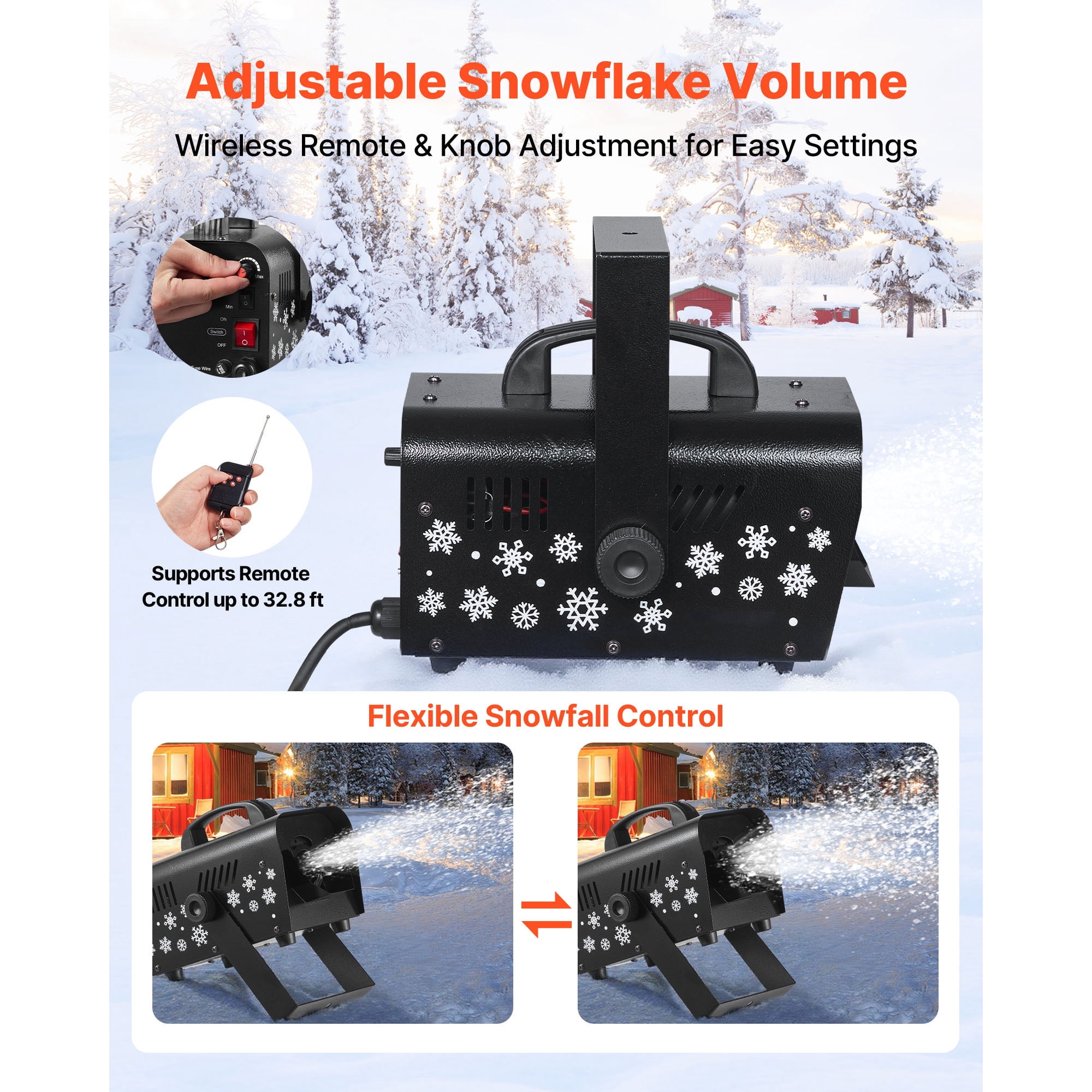 KFFKFF 800W Snow Machine with Remote Control, Portable Snowflake Maker with 1L Tank and Handle, Suitable for Indoor and Outdoor Events, Christmas Parties, and Stage Effects