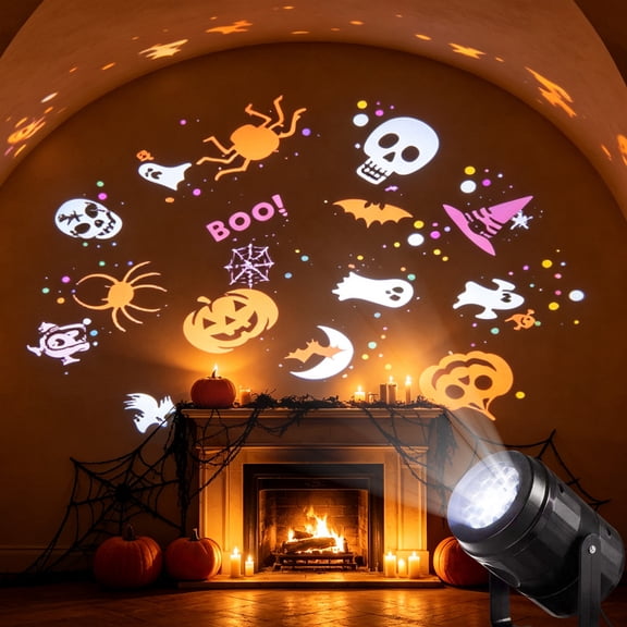 Qndoxp USB Powered LED Halloween Projection Lamp, Holiday Pattern Projector Light for Yard Home Party Holiday Decoration