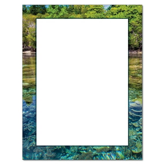 Beach Stationery Letterhead Paper - Tropical Waters Design - 8.5 x 11, 28lb - Laser & Inkjet Printer Compatible - 100 Sheets Blue, Green