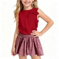 thumbnail image 2 of Gingham Skort Girls 2 Piece Set 1-9 Years Bow Sleeveless Top Casual Summer Outfit for Kids Red 1 Years, 2 of 9