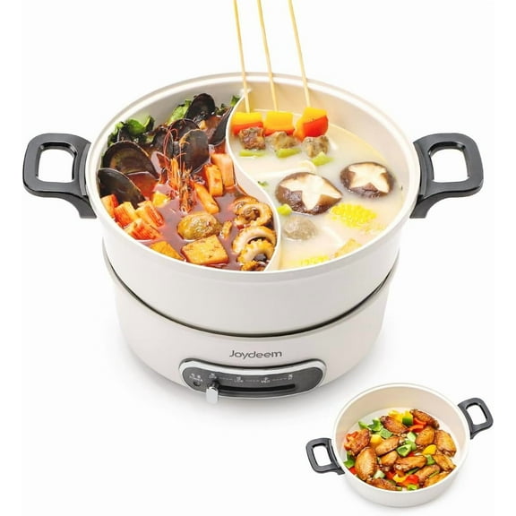 Joydeem 2 in 1 Electric Hot Pot, 3.5L Shabu Shabu Pot with Two Removable Pot, UL Listed, Ceramic Non-stick Coating, 1400W, JD-HG3706W
